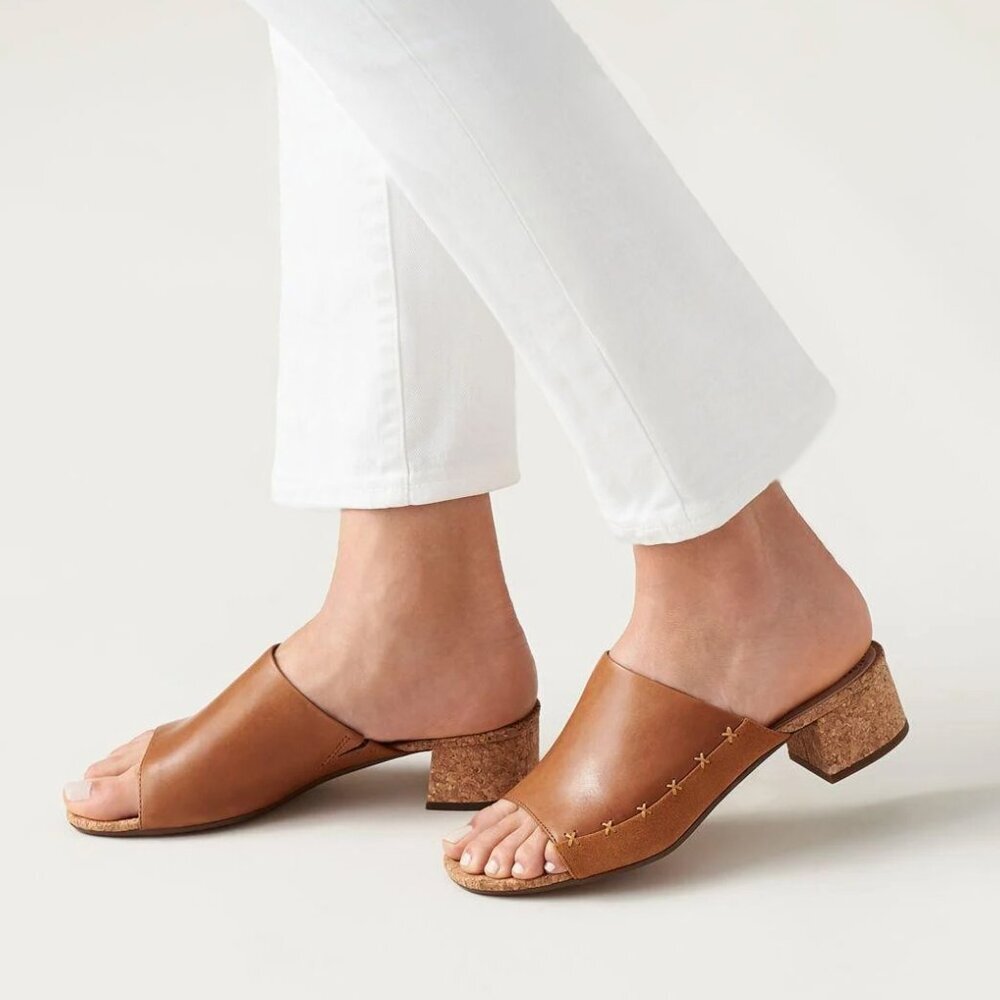 Clarks Leather + Suede Boho Cork Heel Slide Heels Sz 8.5